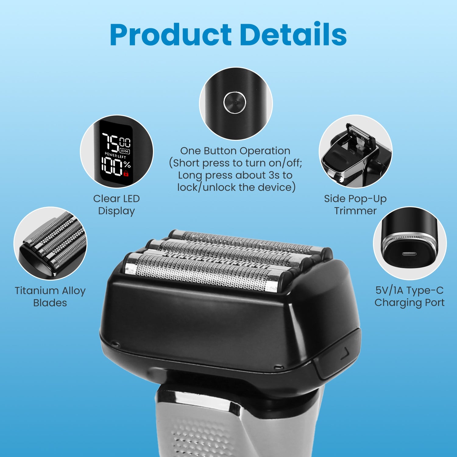 Electric Foil Face Shaver 5-Blade Electric Razor For Men