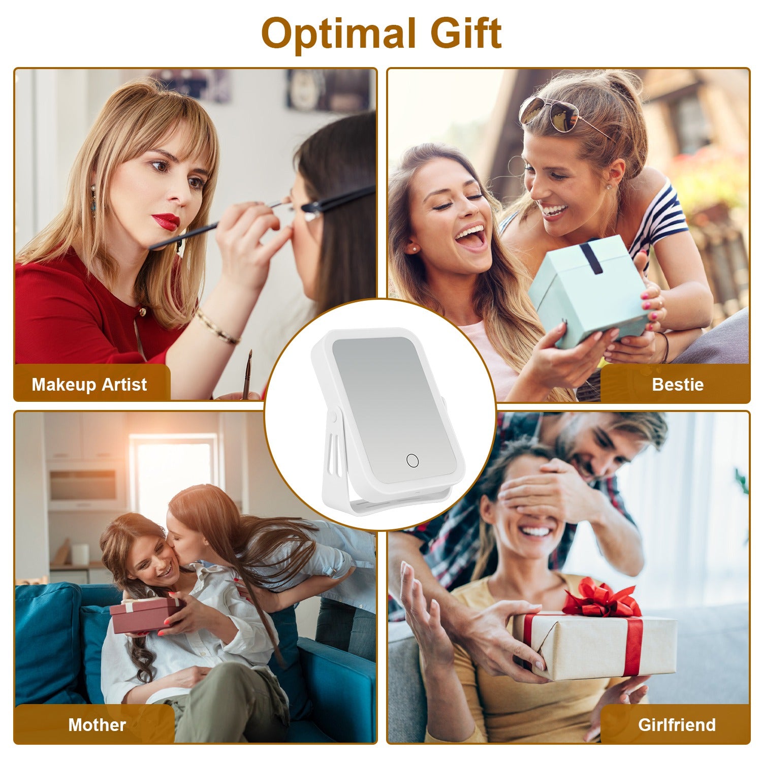 1Pc 10X Magnifying Lighted Makeup Mirror Double Sided Travel Makeup Mirror With 3 Light Colors Touch Screen USB Rechargeable - Opaline Glam Beauty