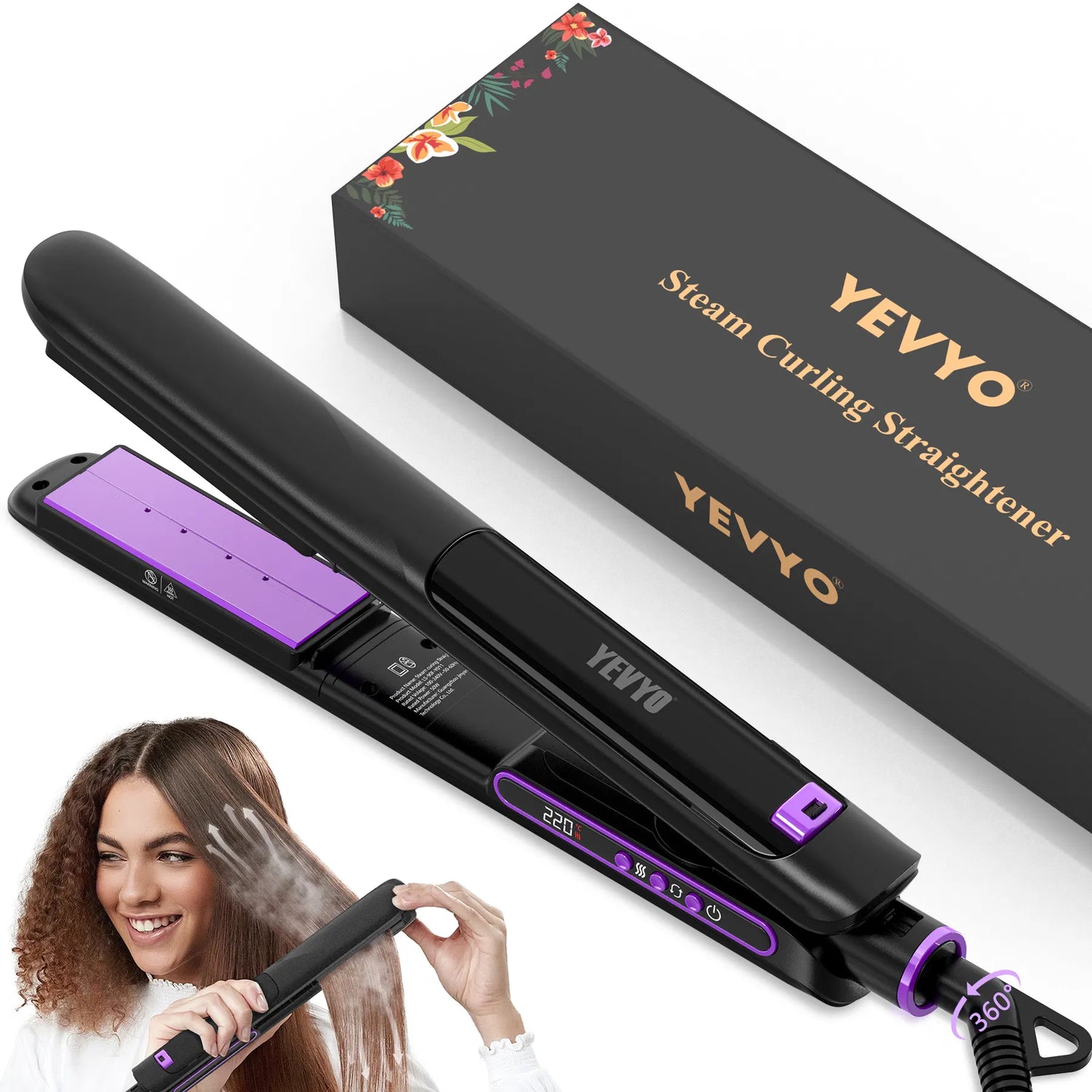 Professional Steam Hair Straightening Iron – Titanium Flat Iron - Opaline Glam Beauty