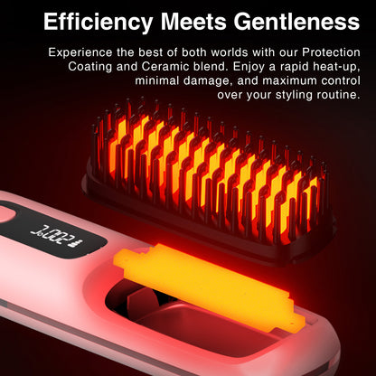S7 Portable Cordless Hair Straightening Brush With LED Display - Lightweight