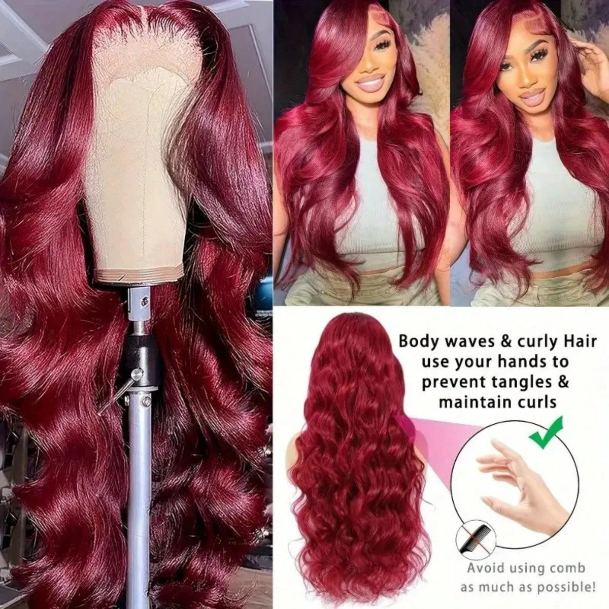 250% Burgundy 13x6 Hd Lace Frontal 99J Human Hair Wig Body Wave Lace Front Human Hair Wigs 30 40 Inch Brazilian Colored Red Wig - Opaline Glam Beauty