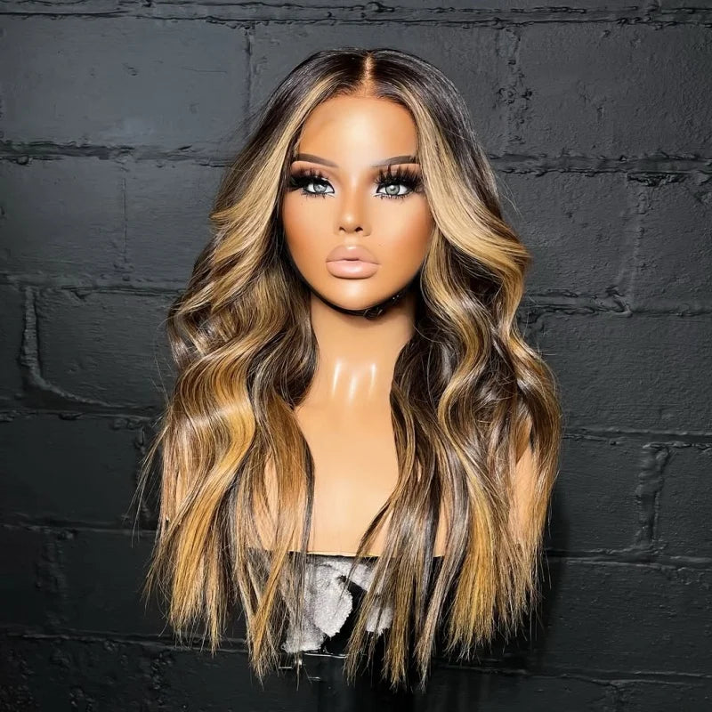 Lothoey Blonde Black Highlight Wavy 13x4/13x6 Glueless Lace Front Wig - Opaline Glam Beauty