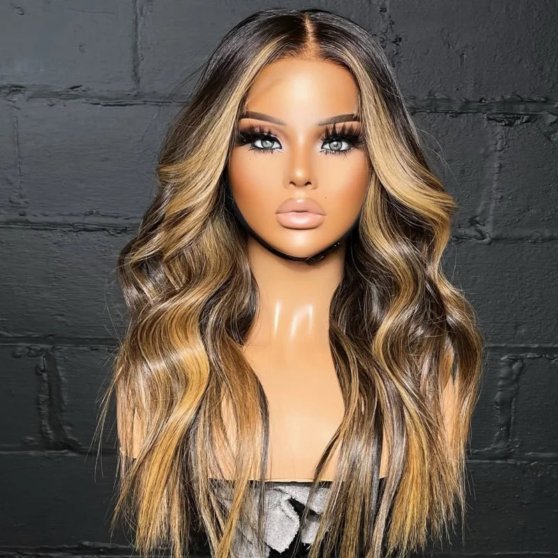Lothoey Blonde Black Highlight Wavy 13x4/13x6 Glueless Lace Front Wig - Opaline Glam Beauty