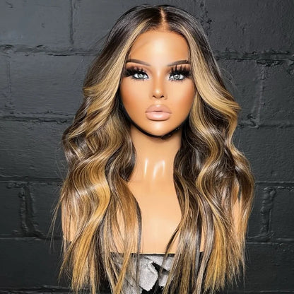 Lothoey Blonde Black Highlight Wavy 13x4/13x6 Glueless Lace Front Wig - Opaline Glam Beauty