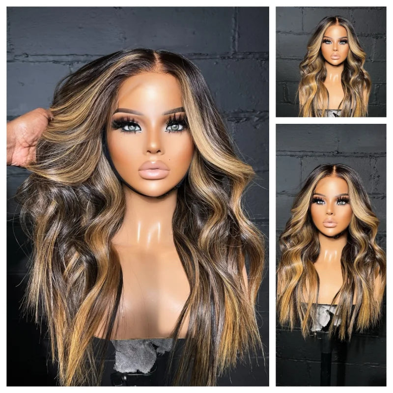 Lothoey Blonde Black Highlight Wavy 13x4/13x6 Glueless Lace Front Wig - Opaline Glam Beauty