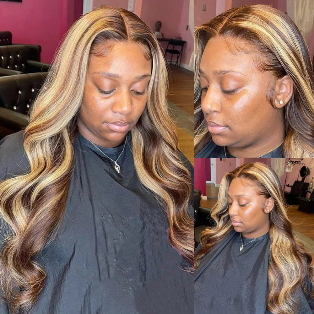 Honey Blonde Highlight Body Wave Lace Front Wig - Opaline Glam Beauty
