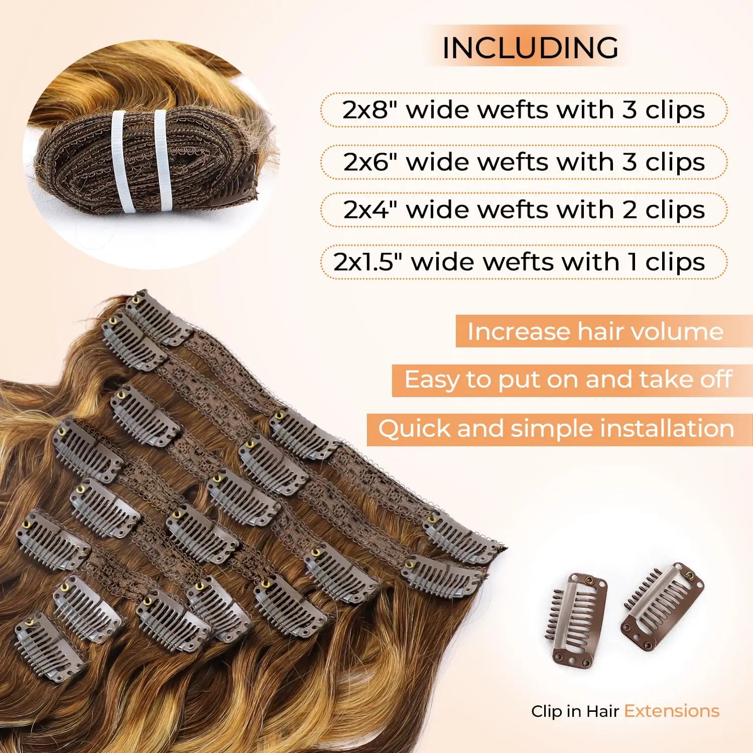 Ombre 4/27 Body Wave Clip In Hair Extensions 16-26 Inch Indian Hair Highlight Full Head Clip In Human Hair Extensions 120G/8pcs