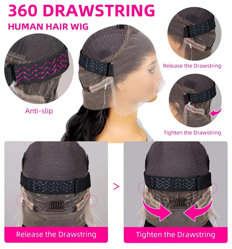 Hidden Strap 360 HD Body Wave Brazilian Virgin Human Hair Wig - Opaline Glam Beauty
