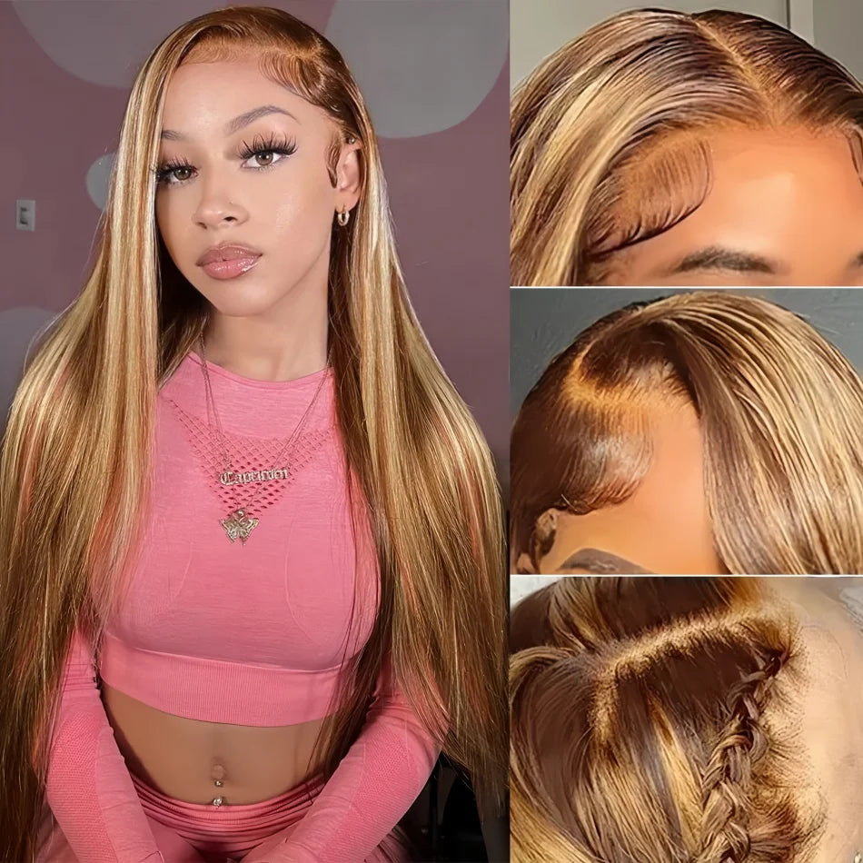Blonde Ombre Bone Straight Human Hair Wig - Opaline Glam Beauty