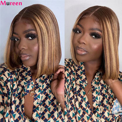 Highlight Ombre Bob Wig Human Hair Straight Lace Front Wig Human Hair 13x4 Pre Plucked HD Lace Front Human Hair Wigs For Women - Opaline Glam Beauty