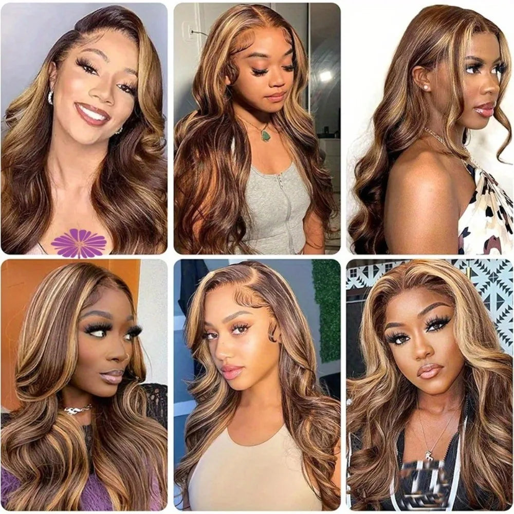 30" Honey Blonde 4/27 Ombre HD Lace Front Human Hair Wig - Opaline Glam Beauty