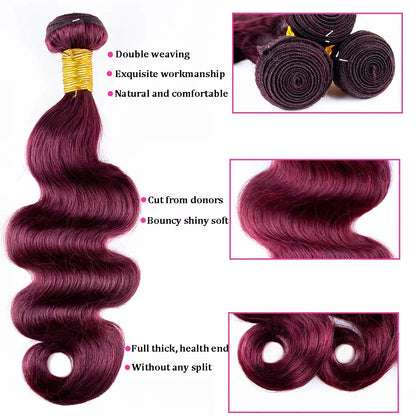 Brazilian 100% Raw Hair Bundles – Wine Red - Opaline Glam Beauty