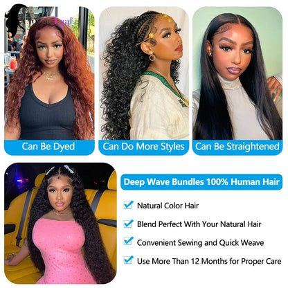 12A Deep Wave Human Hair Bundles 30–32 - Opaline Glam Beauty
