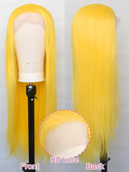 220 Density Light Yellow Straight 13x6 HD Lace Frontal Wigs 100% Human Hair Brazilian 613 Golden Colored Remy Wig Pre Plucked 40 - Opaline Glam Beauty