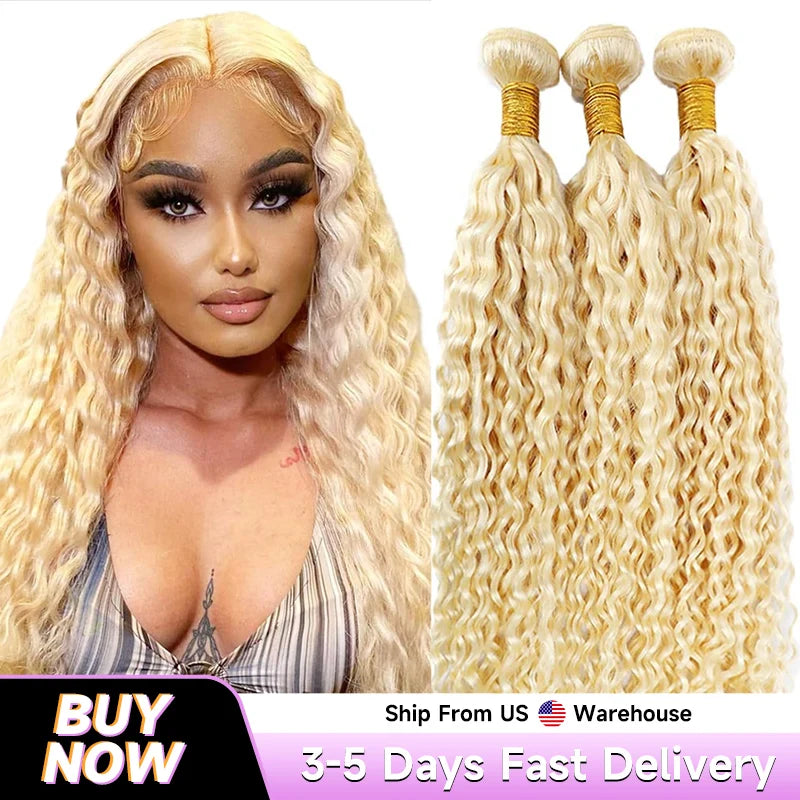613 Blonde Deep Wave Curly Hair Bundles - Opaline Glam Beauty
