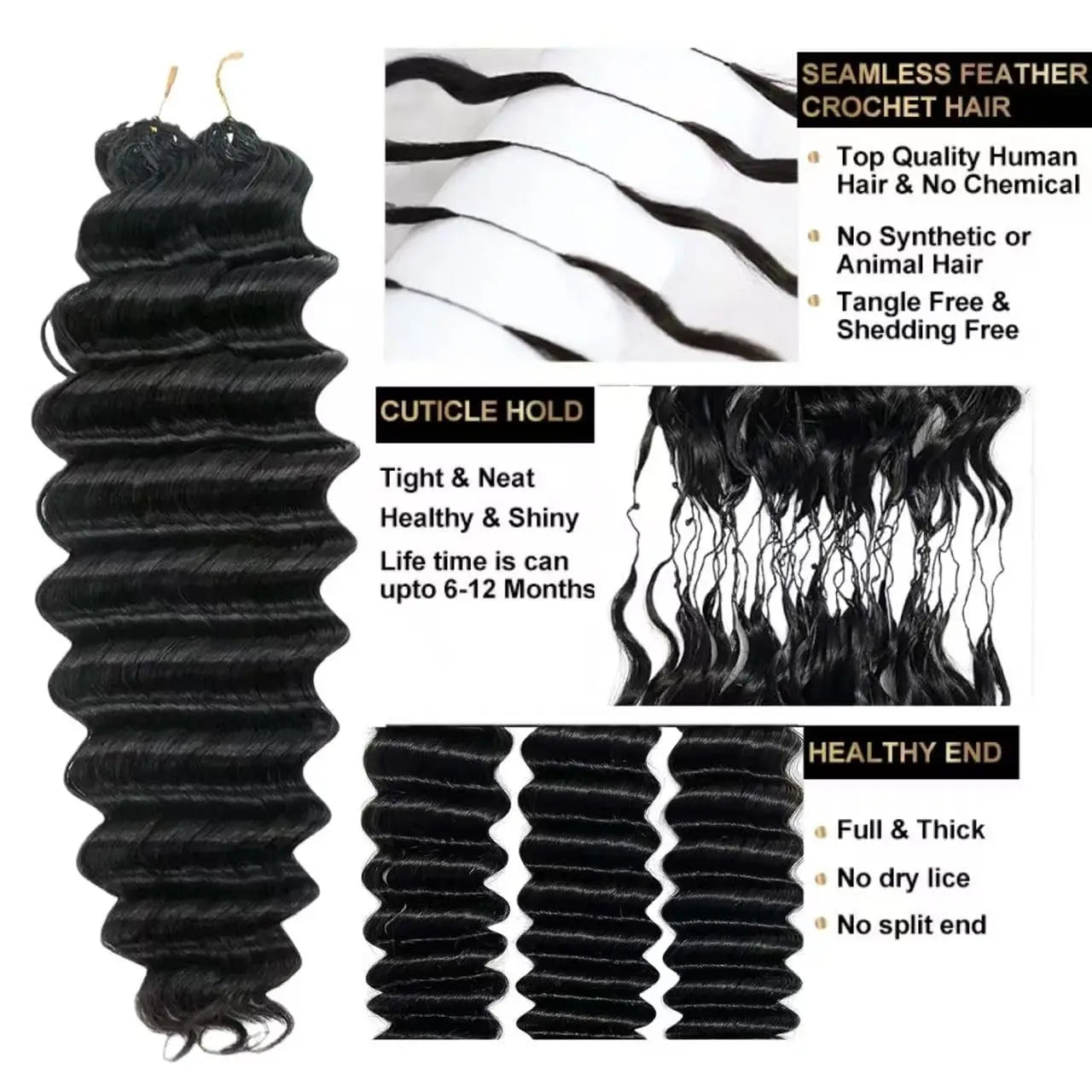 Deep Wave Feather Crochet Hair Extensions - Opaline Glam Beauty