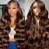 Chocolate Brown Lace Front Wigs Body Wave Brazilian Colored 46 Inch 13x6 Brown Lace Frontal Wig 100% Human Hair Wigs Pre Plucked - Opaline Glam Beauty