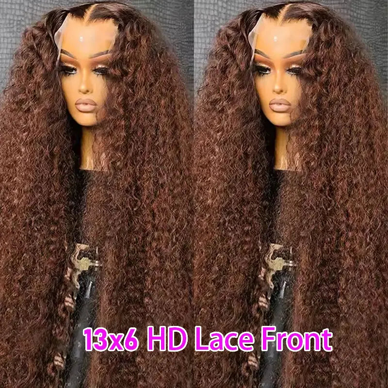 Chocolate Brown Deep Wave 13x6 Lace Front Wig Wig Human Hair Water Wave 250% Density Curly Wig Human Hair Brown Wigs Pre Plucked - Opaline Glam Beauty