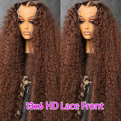 Chocolate Brown Deep Wave 13x6 Lace Front Wig Wig Human Hair Water Wave 250% Density Curly Wig Human Hair Brown Wigs Pre Plucked - Opaline Glam Beauty