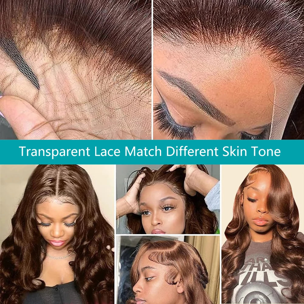 Chocolate Brown Lace Front Wigs Body Wave Brazilian Colored 46 Inch 13x6 Brown Lace Frontal Wig 100% Human Hair Wigs Pre Plucked - Opaline Glam Beauty