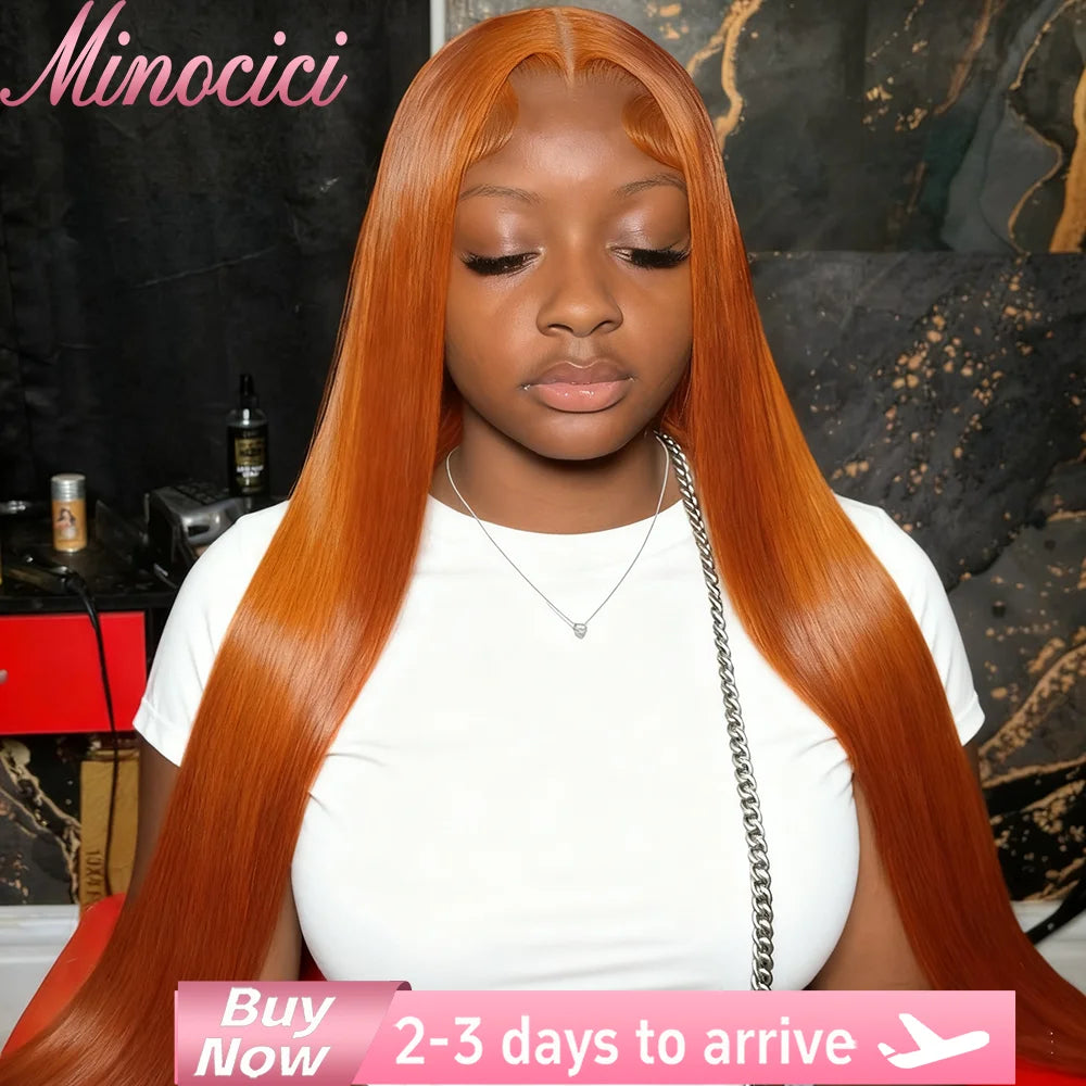 40 Inch Orange Ginger Straight Lace Front Wigs Human Hair  13X6 HD Lace Frontal 350 Colored Brazilian Pre Plucked Wigs For Women - Opaline Glam Beauty