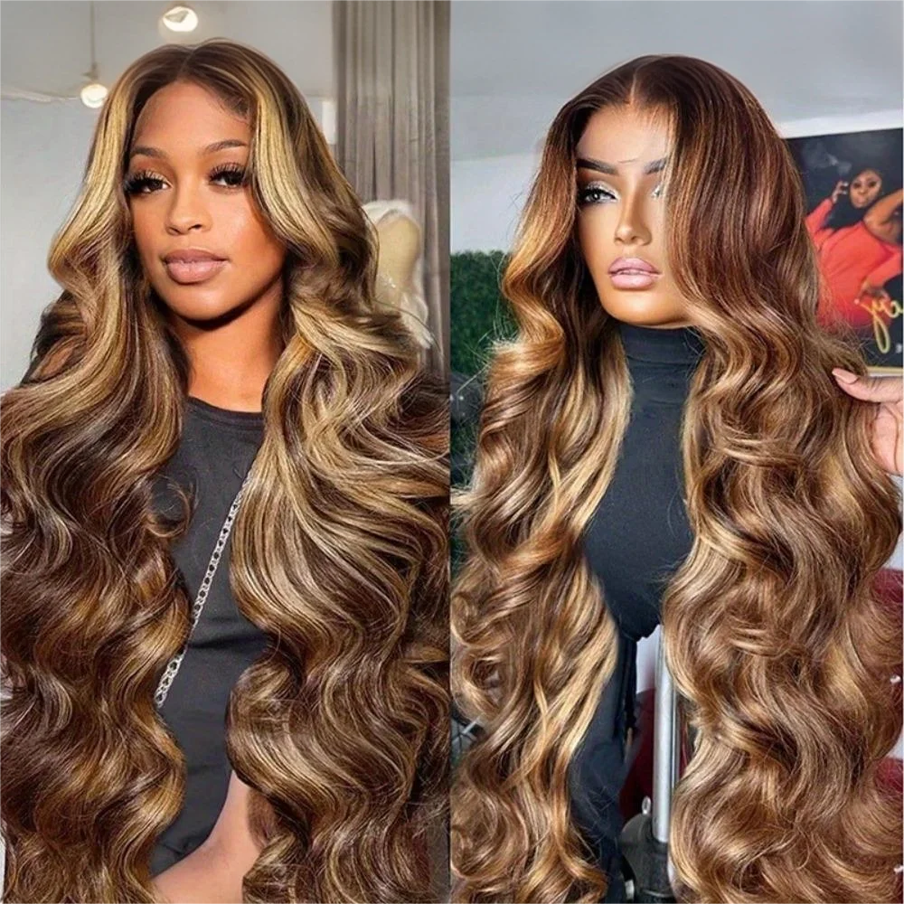 30" Honey Blonde 4/27 Ombre HD Lace Front Human Hair Wig - Opaline Glam Beauty