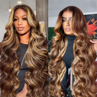 30" Honey Blonde 4/27 Ombre HD Lace Front Human Hair Wig - Opaline Glam Beauty