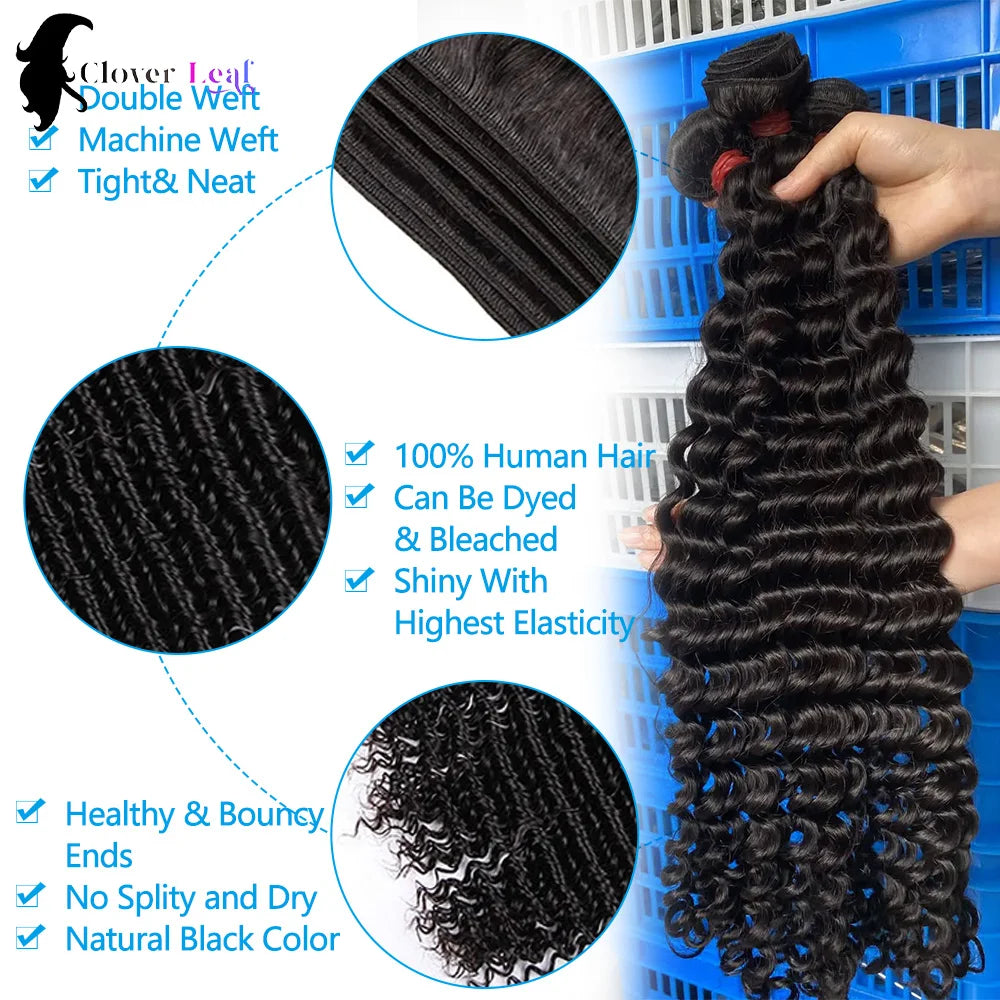 12A Deep Wave Human Hair Bundles 30–32 - Opaline Glam Beauty