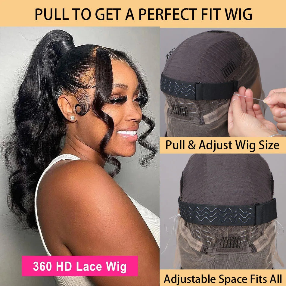 Hidden Strap 360 HD Body Wave Brazilian Virgin Human Hair Wig - Opaline Glam Beauty
