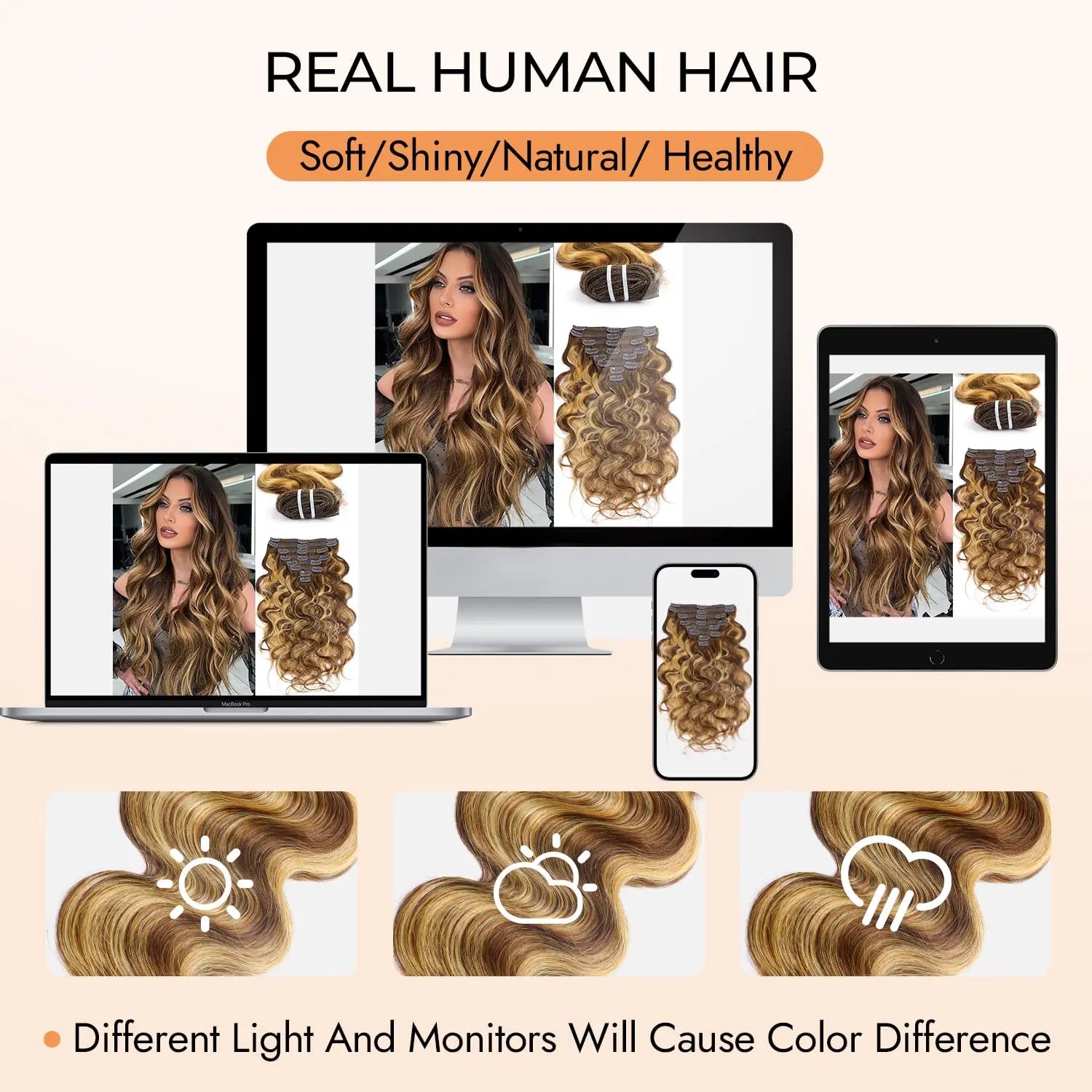 Ombre 4/27 Body Wave Clip In Hair Extensions 16-26 Inch Indian Hair Highlight Full Head Clip In Human Hair Extensions 120G/8pcs