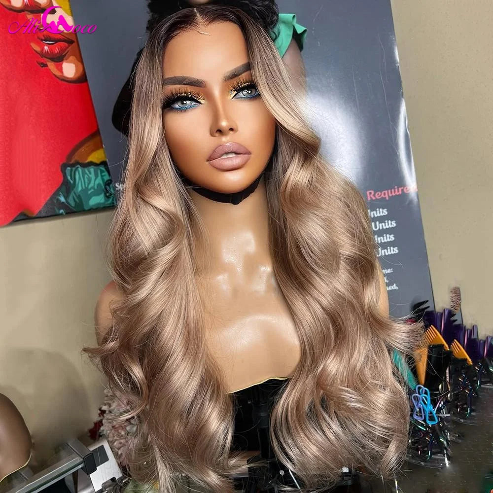 Ombre Ash Blonde Wigs Human Hair 13X6 HD Body Wave Lace Front Wigs Human Hair for Women 180 Density