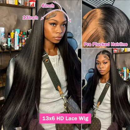 40–42 Inch Straight HD Lace Front Human Hair Wig for Women - Opaline Glam Beauty