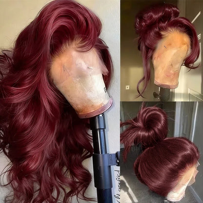 250% Burgundy 13x6 Hd Lace Frontal 99J Human Hair Wig Body Wave Lace Front Human Hair Wigs 30 40 Inch Brazilian Colored Red Wig - Opaline Glam Beauty