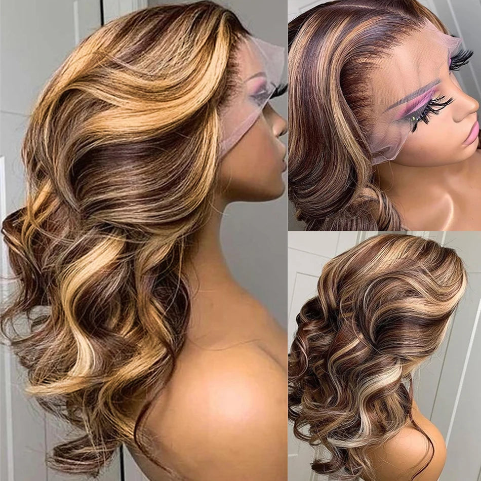 Honey Blonde Highlight Body Wave Lace Front Wig - Opaline Glam Beauty