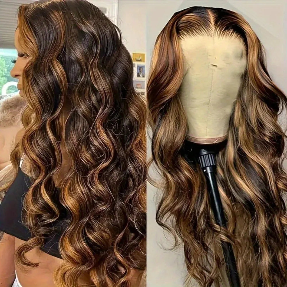 30" Honey Blonde 4/27 Ombre HD Lace Front Human Hair Wig - Opaline Glam Beauty