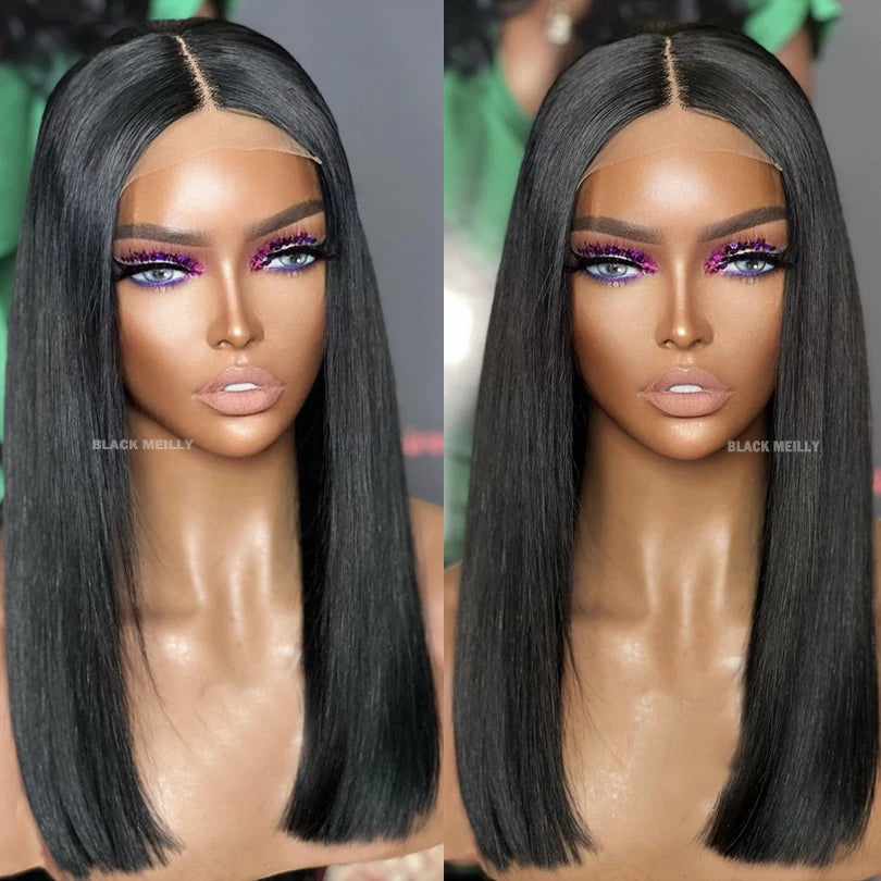 18 Inch Blunt Bob Full Lace Human Hair Wig – Silk Base, 180% Density - Opaline Glam Beauty