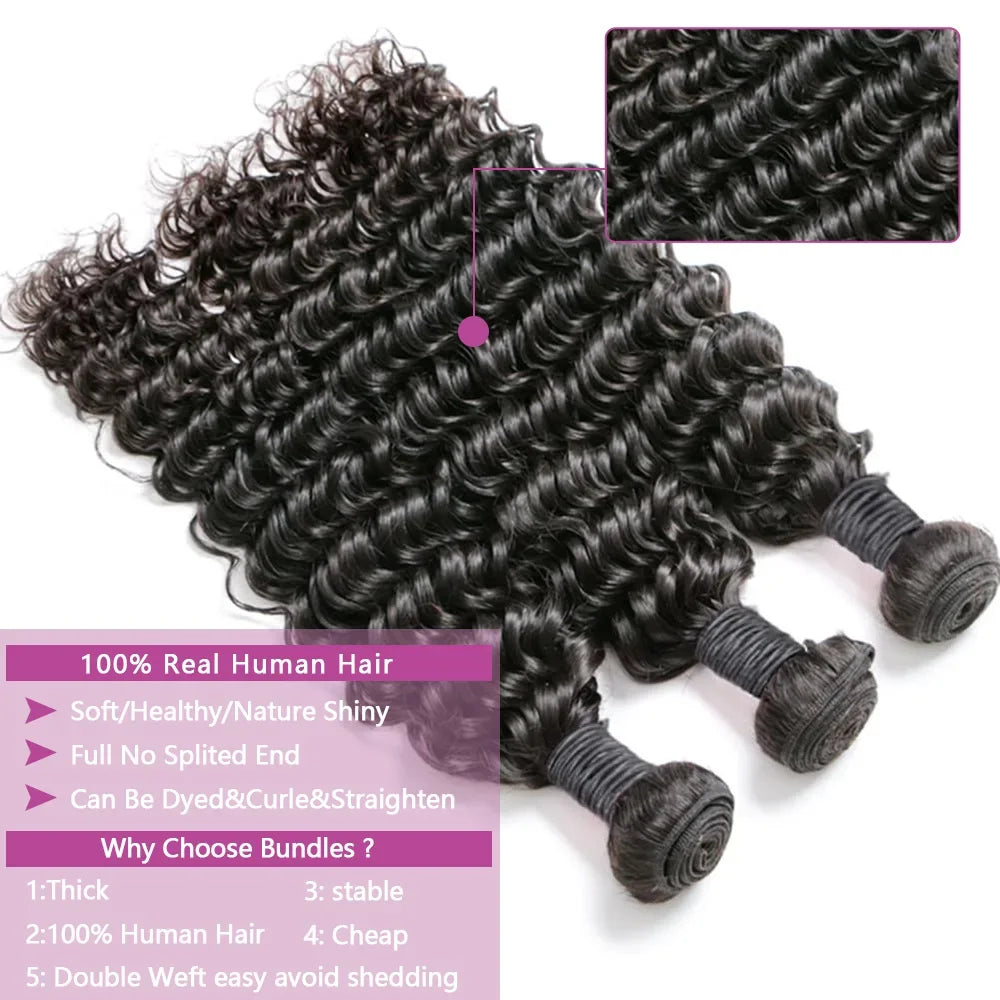 Deep Wave Brazilian Human Hair Bundles - Opaline Glam Beauty