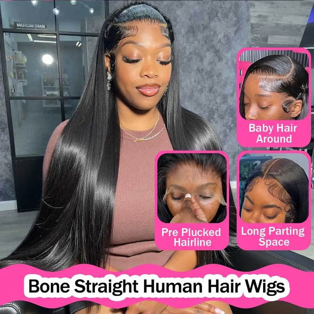 40–42 Inch Straight HD Lace Front Human Hair Wig for Women - Opaline Glam Beauty