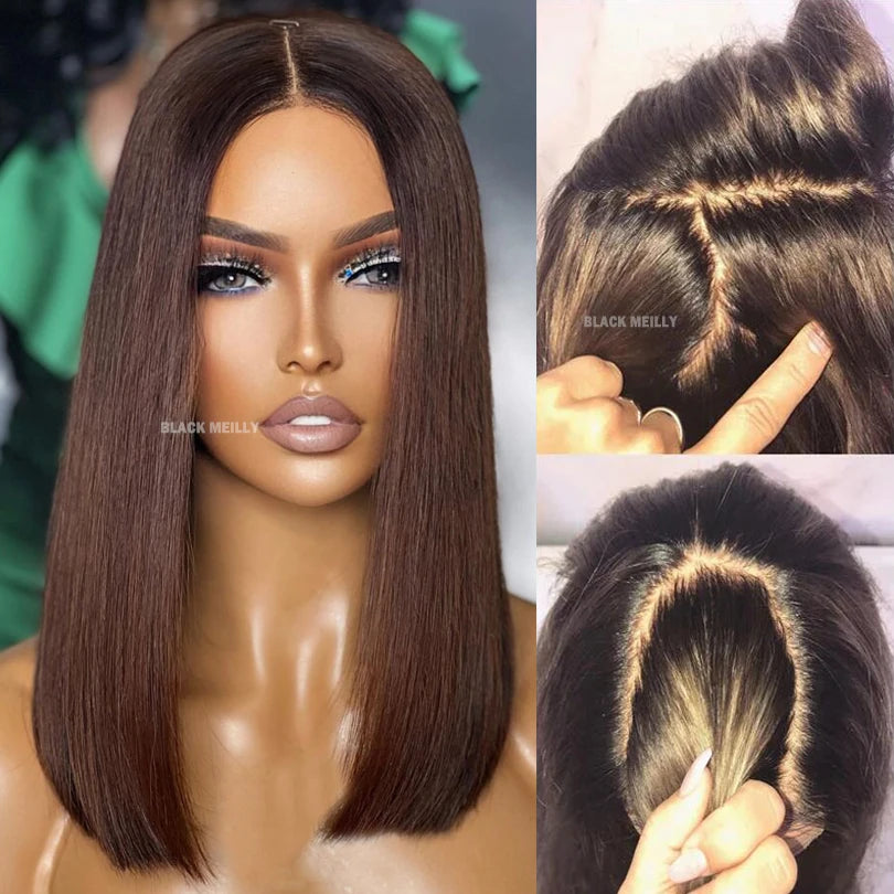 18 Inch Blunt Bob Full Lace Human Hair Wig – Silk Base, 180% Density - Opaline Glam Beauty