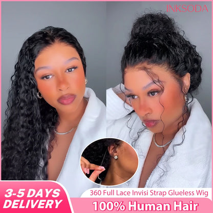 Invisible Strap 360 HD Deep Wave Glueless Human Hair Wig - Opaline Glam Beauty