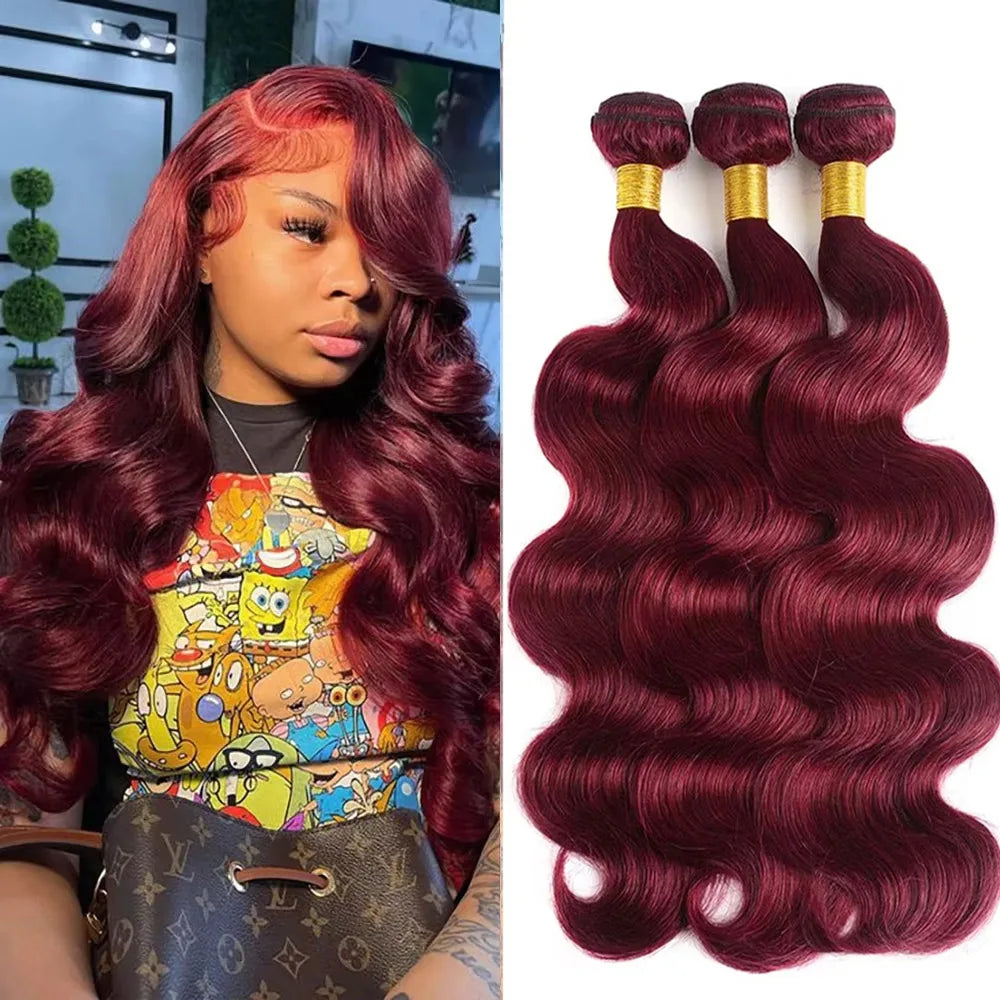 Brazilian 100% Raw Hair Bundles – Wine Red - Opaline Glam Beauty