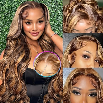30" Honey Blonde 4/27 Ombre HD Lace Front Human Hair Wig - Opaline Glam Beauty
