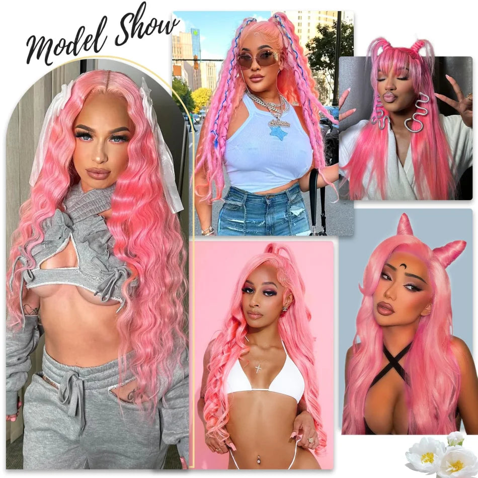 Pink Body Wave Human Hair Wig - Opaline Glam Beauty