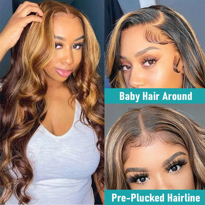Honey Blonde Highlight Body Wave Lace Front Wig - Opaline Glam Beauty