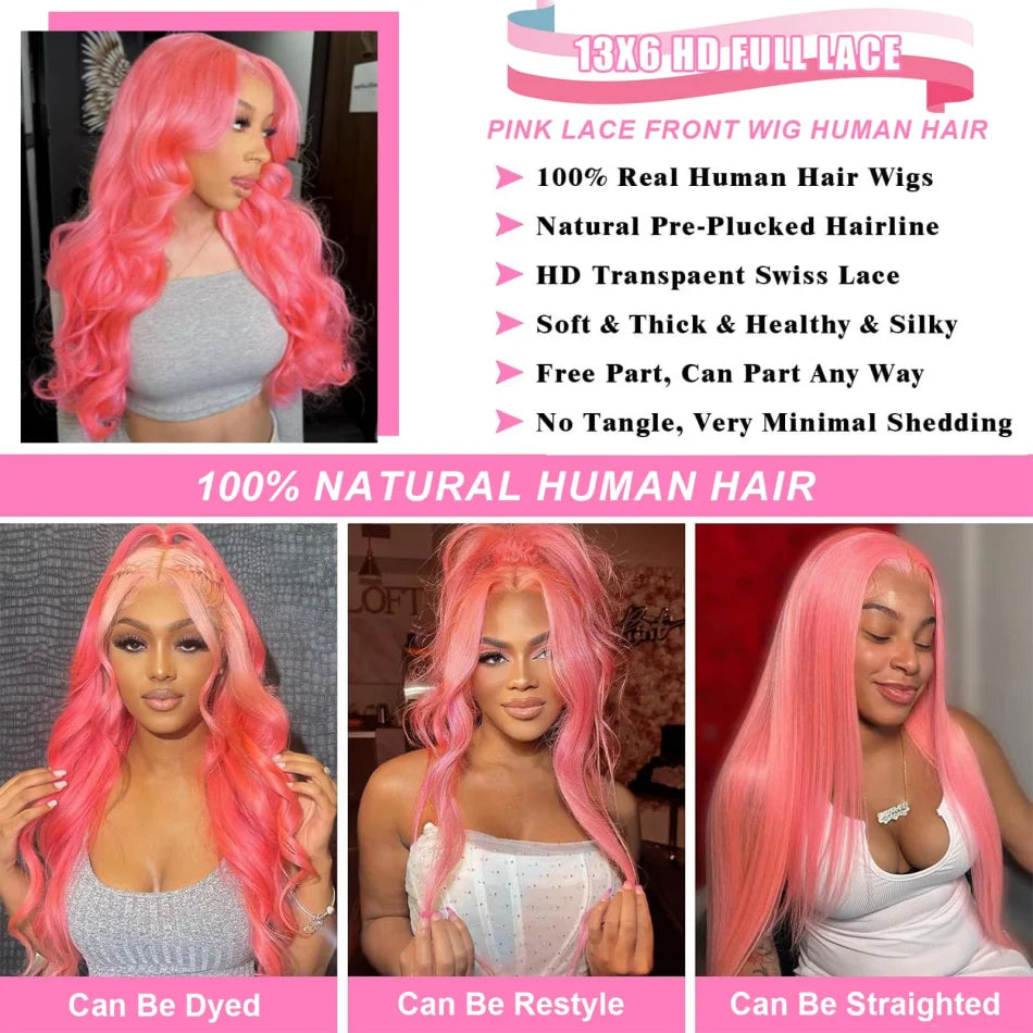 Pink Body Wave Human Hair Wig - Opaline Glam Beauty