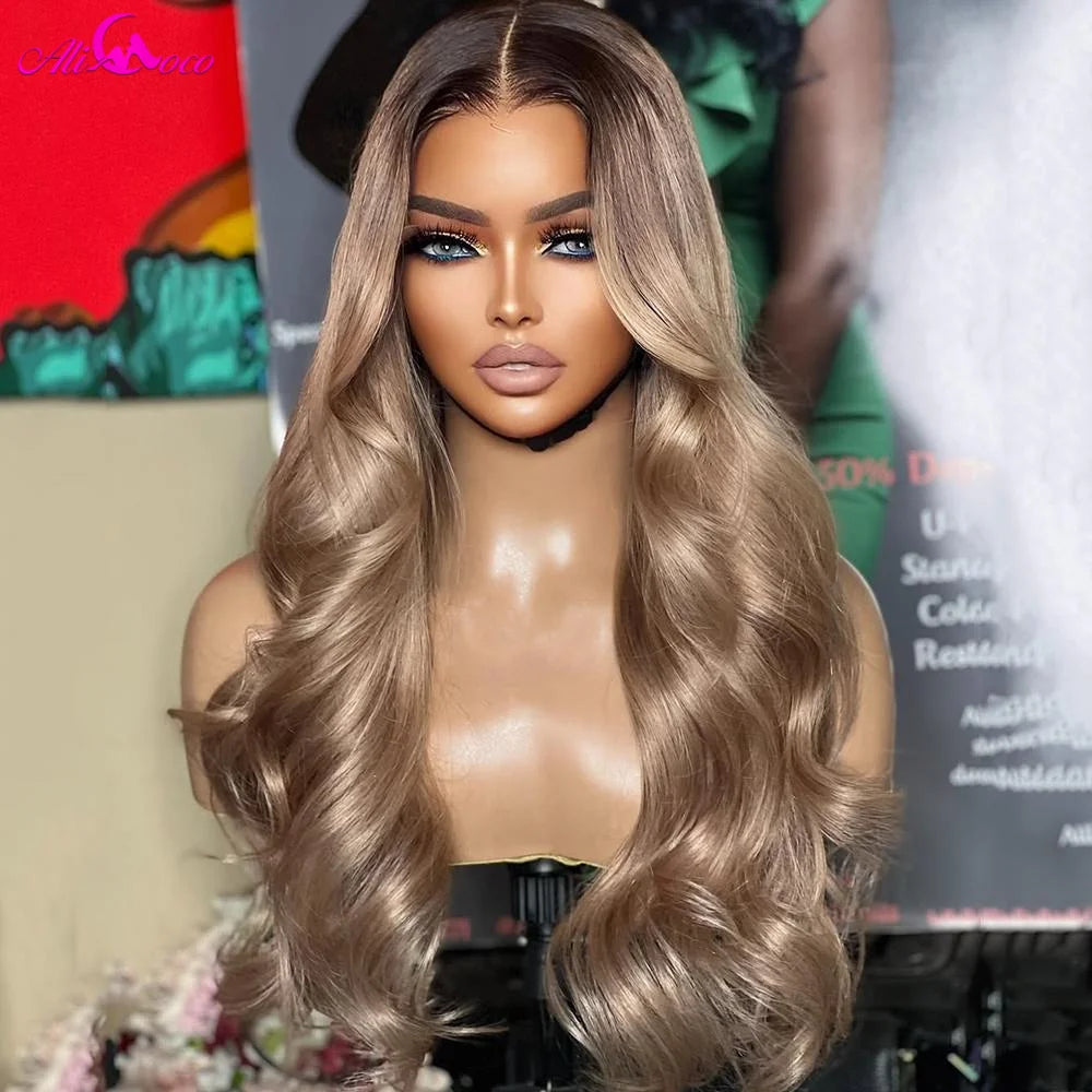 Ombre Ash Blonde Wigs Human Hair 13X6 HD Body Wave Lace Front Wigs Human Hair for Women 180 Density