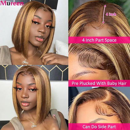 Highlight Ombre Bob Wig Human Hair Straight Lace Front Wig Human Hair 13x4 Pre Plucked HD Lace Front Human Hair Wigs For Women - Opaline Glam Beauty