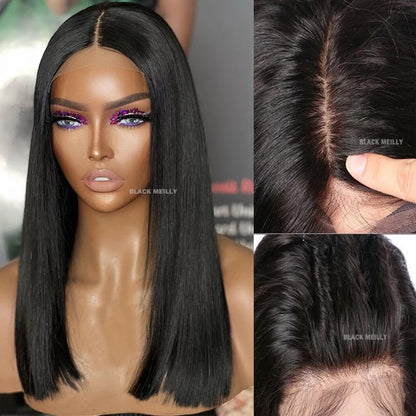 18 Inch Blunt Bob Full Lace Human Hair Wig – Silk Base, 180% Density - Opaline Glam Beauty