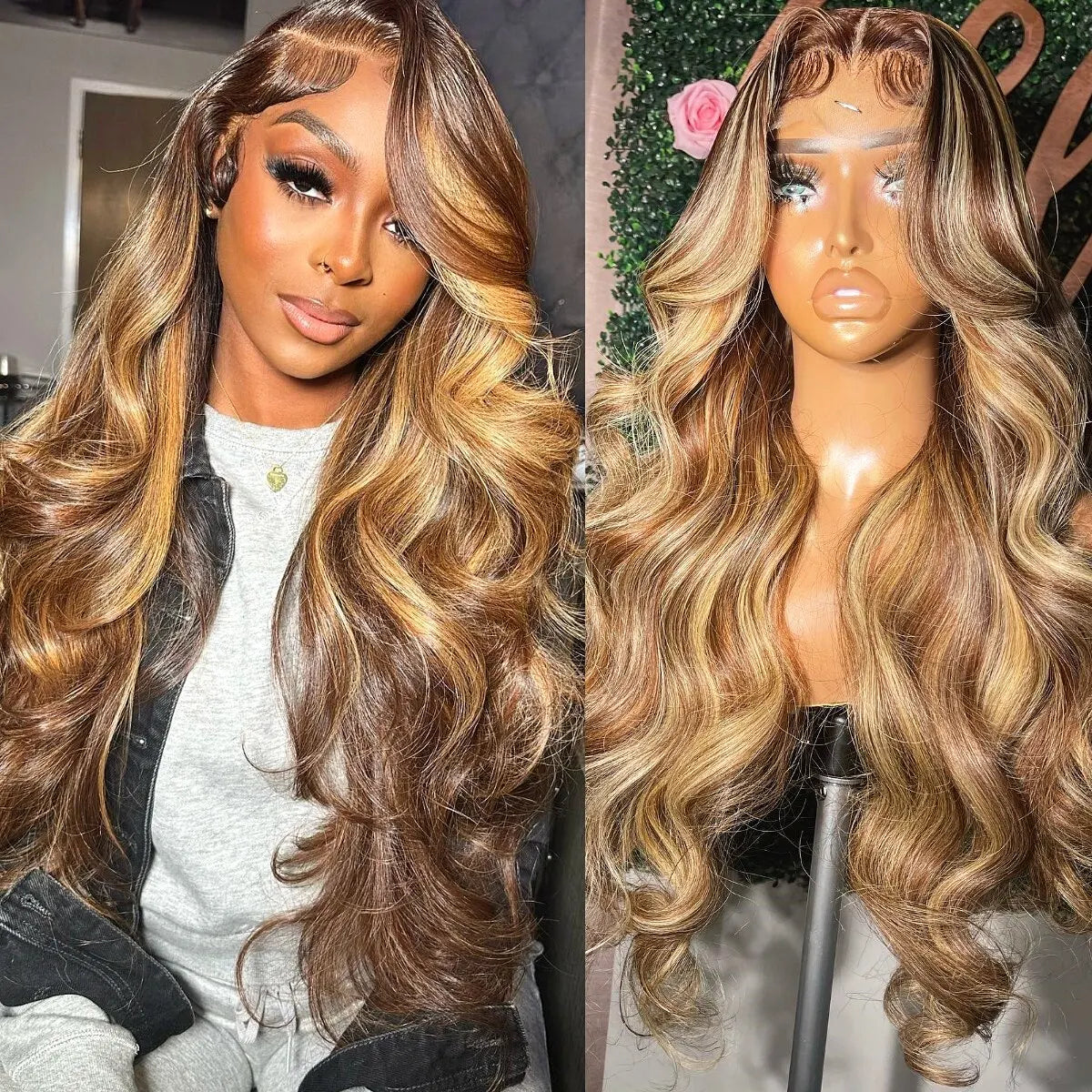 Honey Blonde Highlight Body Wave Lace Front Wig - Opaline Glam Beauty