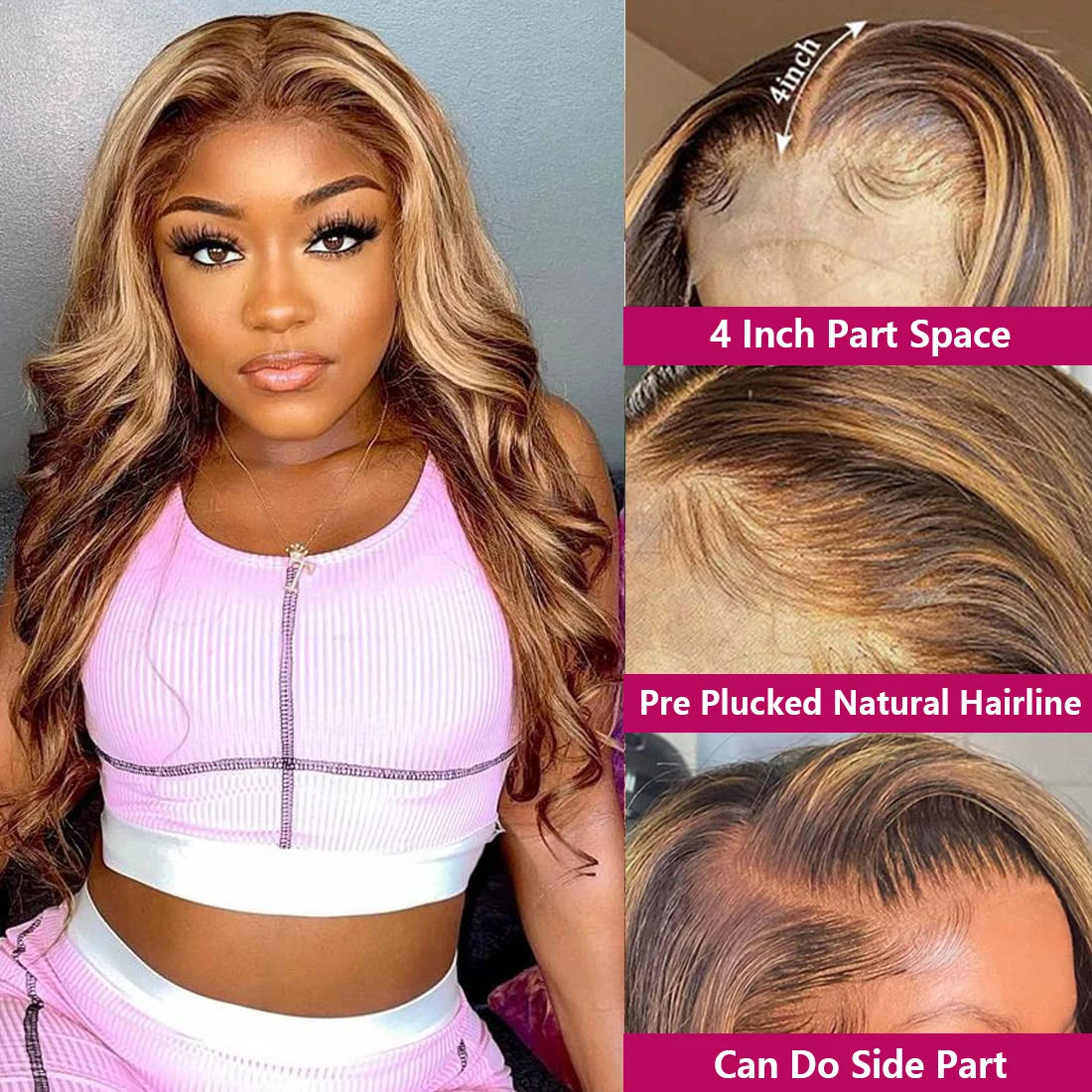 Honey Blonde Highlight Body Wave Lace Front Wig - Opaline Glam Beauty